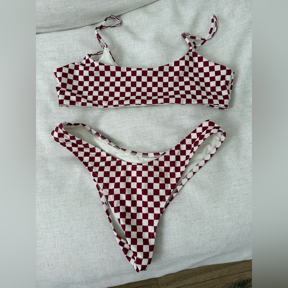 Checkered Bikini Set in Red and White